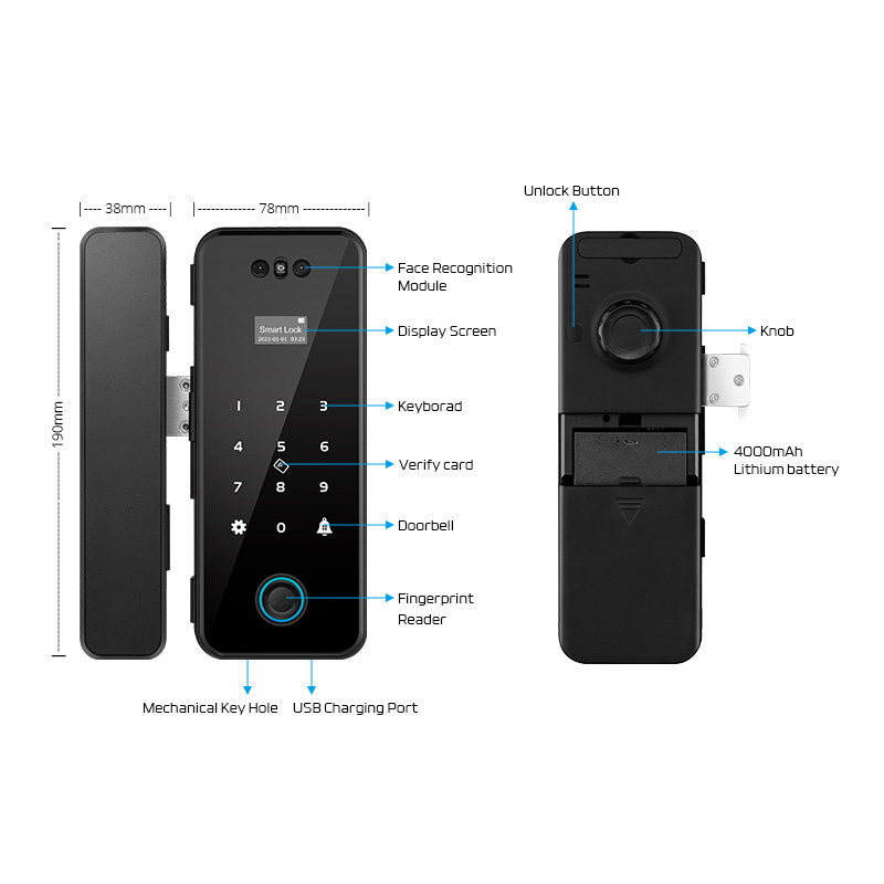 Glass door Biometric Fingerprint Lock Tuya Wifi Electronic Lock Digital Keyless Door Lock for Sliding door