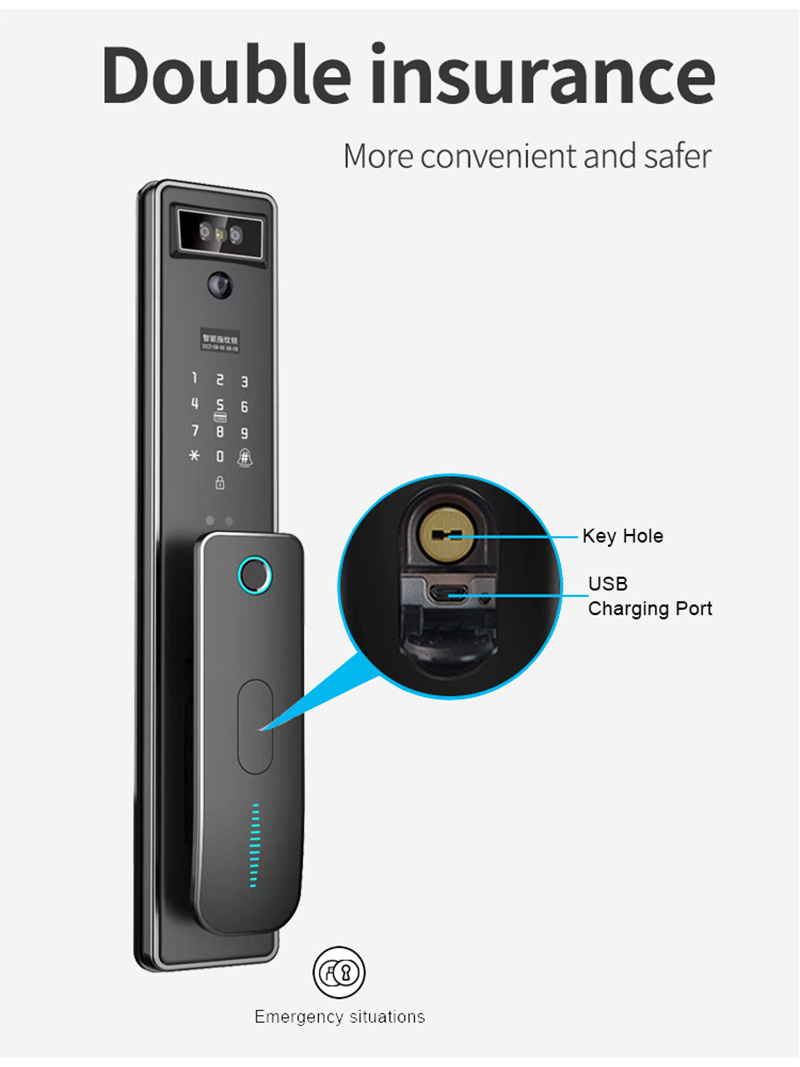 Tuya Wifi 3D Face  Digital Electronic Smart Door Lock With Biometric Camera Fingerprint Smart Card Password Key Unlock