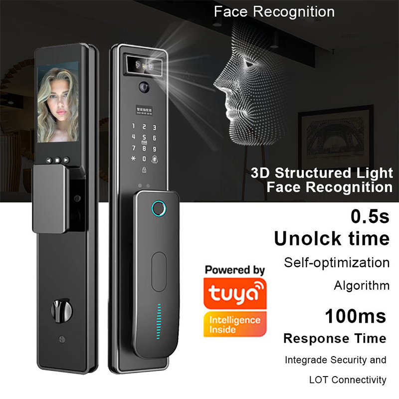 Tuya Wifi 3D Face  Digital Electronic Smart Door Lock With Biometric Camera Fingerprint Smart Card Password Key Unlock