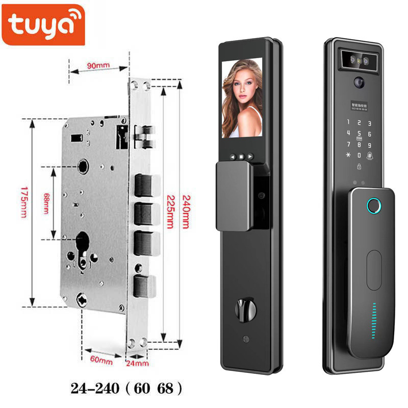 Tuya Wifi 3D Face  Digital Electronic Smart Door Lock With Biometric Camera Fingerprint Smart Card Password Key Unlock