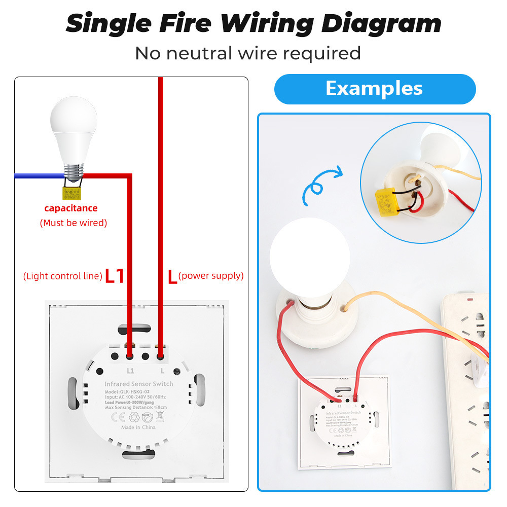 Infrared Sensor Smart Light Switch With Luxuray Glass Panel Without Touching Infrared Sensor Smart Light Switch EU UK