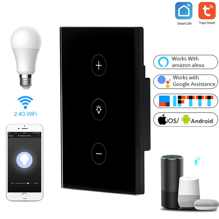 Tuya Smart Life LED Dimmer Switch WiFi Smart Light Touch Switch Dimming Compatible Alexa Google Home Dimmable 110V 220V US EU