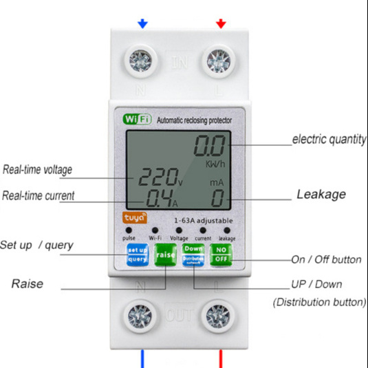 TUYA WIFI  Micro circuit breaker 63A Power metering MCB overload protection 2P air switch with screen display