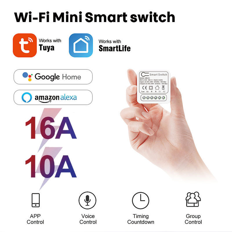 Wifi Mini Smart Switch 10A 16A DIY Light Switches 2 Way Wireless Control Smart Home with Tuya Smart Life Alexa  Google Home