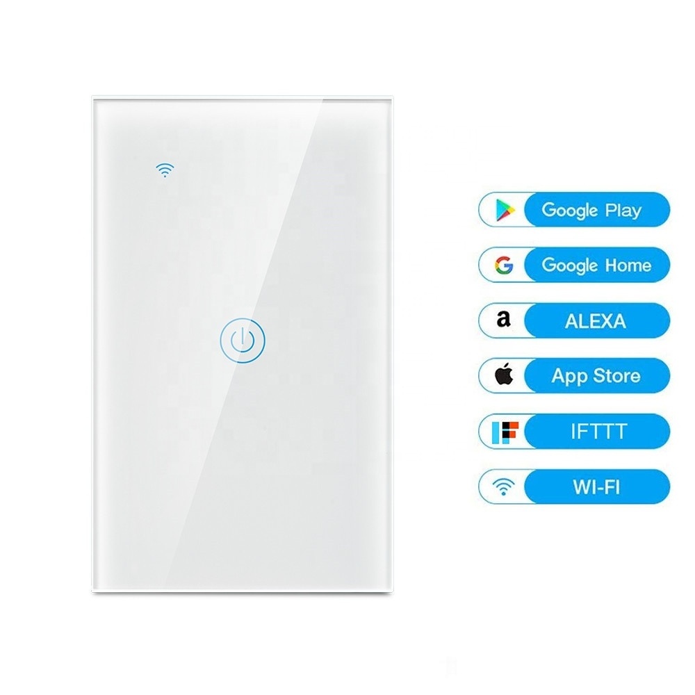 OEM US Tuya Wifi Smart Switch 110~250V 1 Gang Touch Switch with LED Indicator for Alexa Google Home