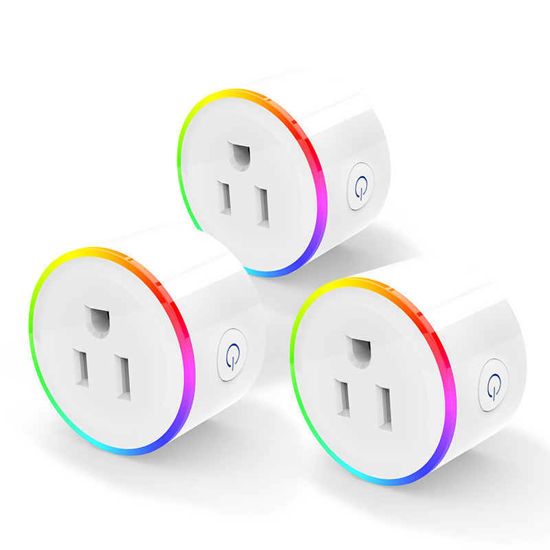 wireless smart plug USA wifi 16A smart socket with LED rgb colorful light works with google home alexa tuya smart plug