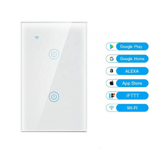 Wholesale US 2 Gang Wifi Switch with 220V 2.4GHz Smart Wifi Touch Glass Light Switch Works with Alexa google Voice Control