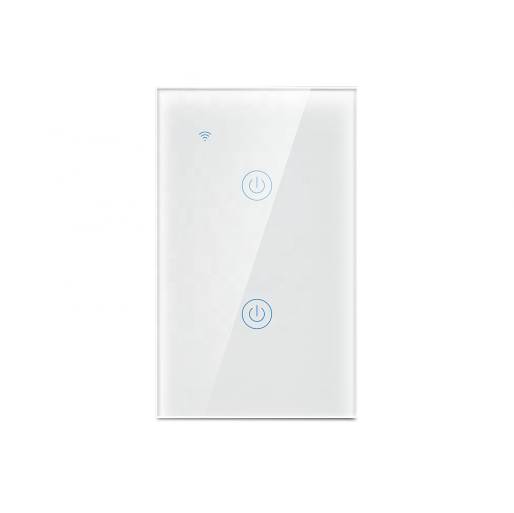 WiFi 2 Gangs Single Live Wire Touch Screen Light Switch Electrical Switch US 220V/2.4GHz Wi-fi Remote Switch Smart Home