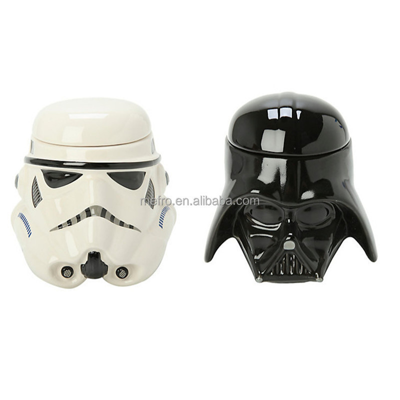 Hot selling creative cartoon Ceramic Mug black Darth Vader ceramic coffee mug with lid