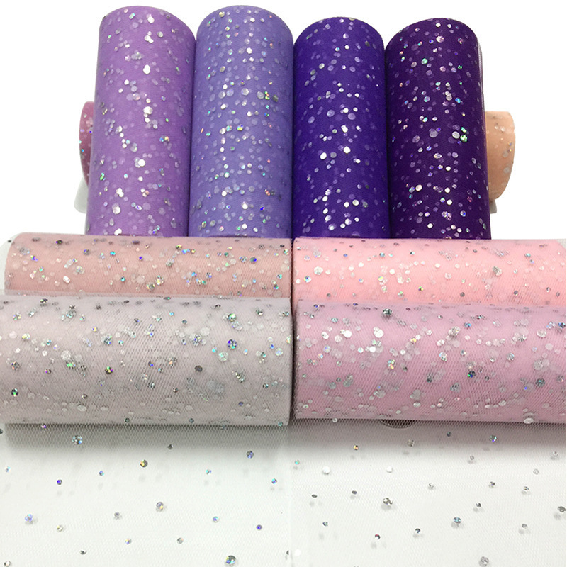 Factory Sell Laser Tulle Roll Tulle 15CM*25 Yards Sequin Mesh Fabric Roll Plaid Lace Fabric 100% Polyester Fabric Tricot Oem 150