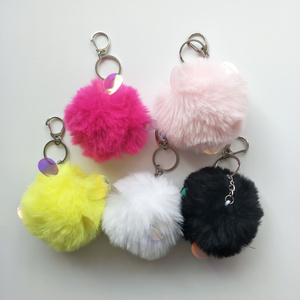 Big sale stock rabbit ear Keychain Pompom Fluffy Keyring Bag Charm Women Kids Gift Plush Fur Keychain