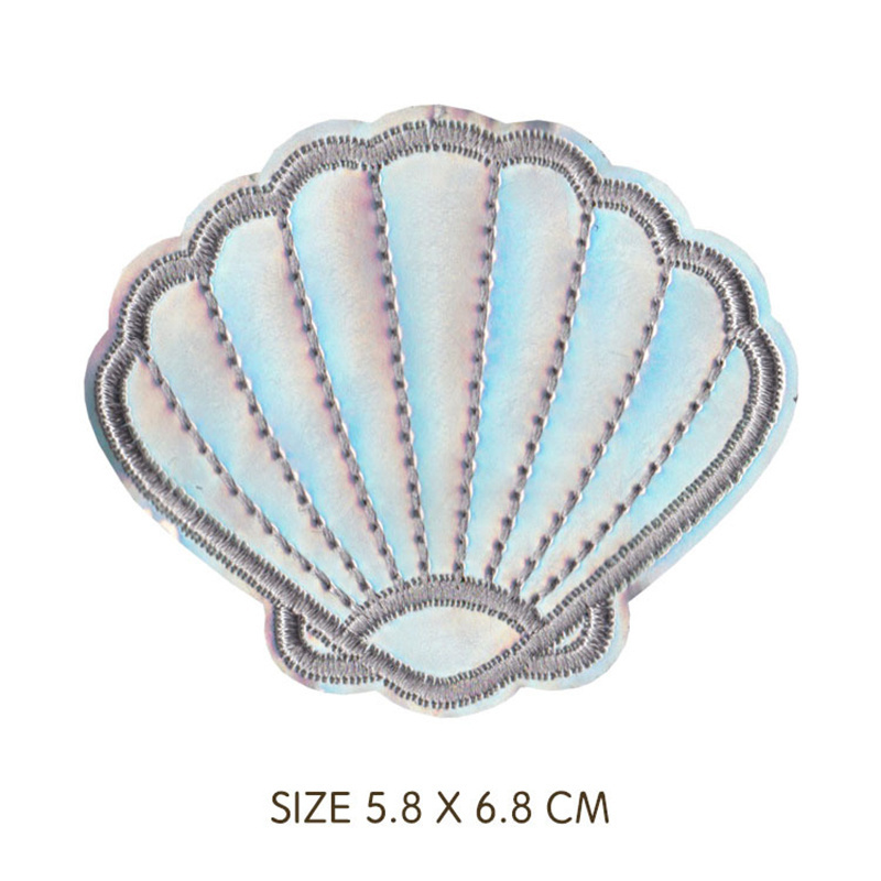 Custom Adorable PU Shell Patch For Dress holographic PU leather Iron On Embroidery Patch For Clothing