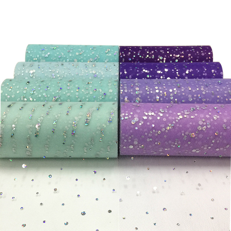 Factory Sell Laser Tulle Roll Tulle 15CM*25 Yards Sequin Mesh Fabric Roll Plaid Lace Fabric 100% Polyester Fabric Tricot Oem 150