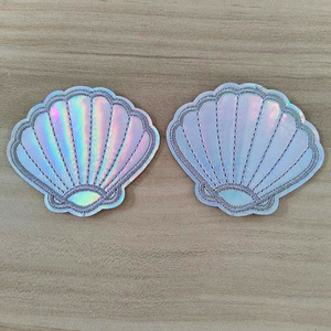 Custom Adorable PU Shell Patch For Dress holographic PU leather Iron On Embroidery Patch For Clothing