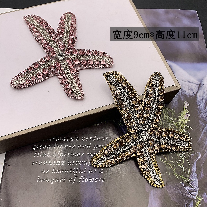 pearl studded crystal rhinestone fabric with hot glue and starfish shoulder badge accessories for clothing DI patch accessories