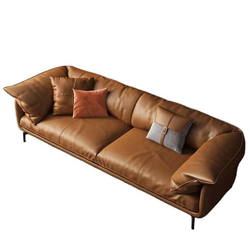 Nordic Salon 2 Seater Modern Design Luxury Furniture Brown Leather Loveseat Sofa Set