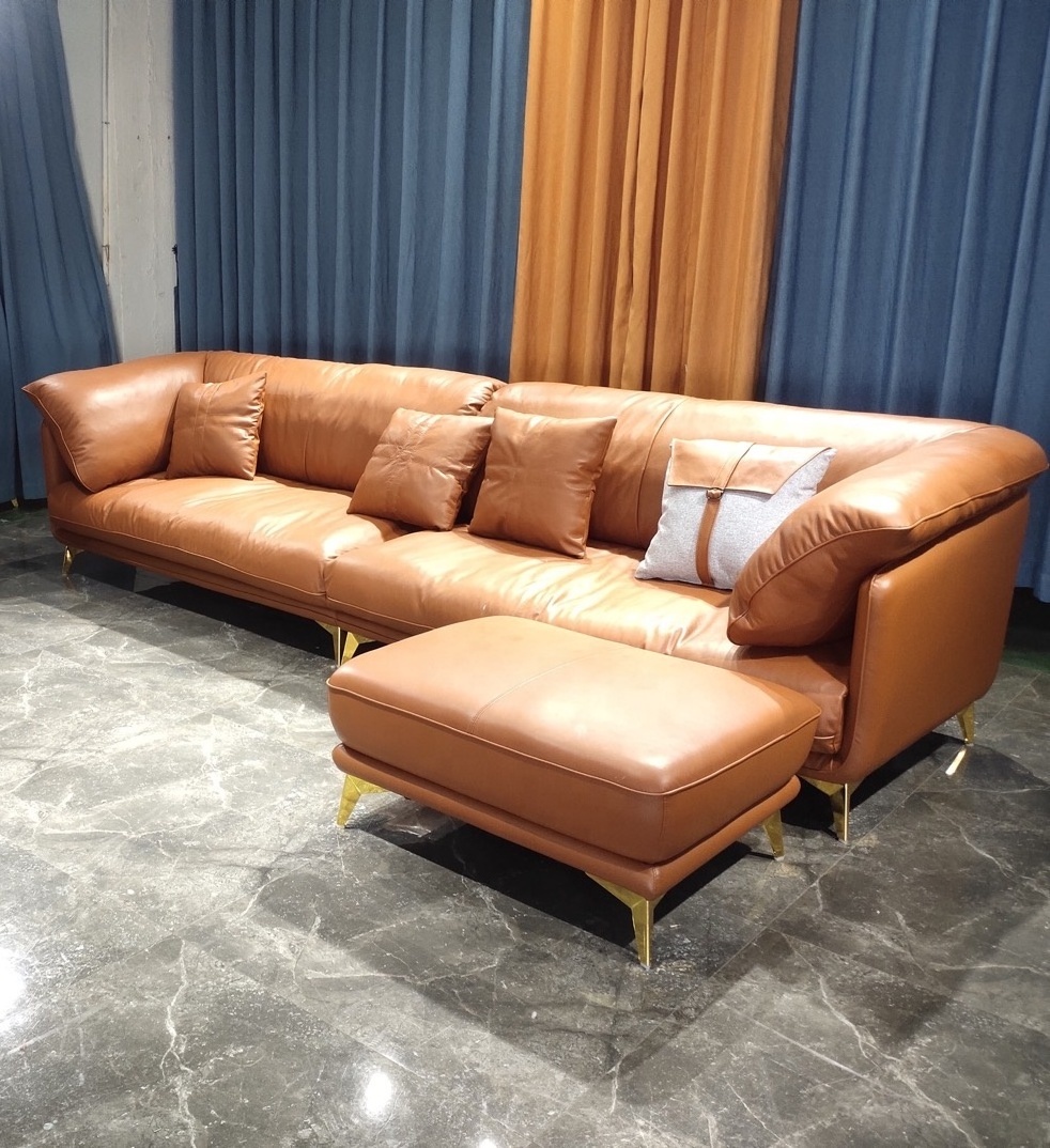 Nordic Salon 2 Seater Modern Design Luxury Furniture Brown Leather Loveseat Sofa Set