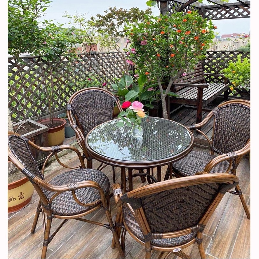 MEIJIA furniture outdoor small french bistro synthetic cafe wicker black rattan chairs