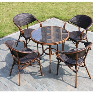 MEIJIA furniture outdoor small french bistro synthetic cafe wicker black rattan chairs