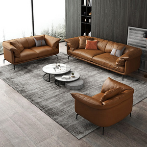 Nordic Salon 2 Seater Modern Design Luxury Furniture Brown Leather Loveseat Sofa Set