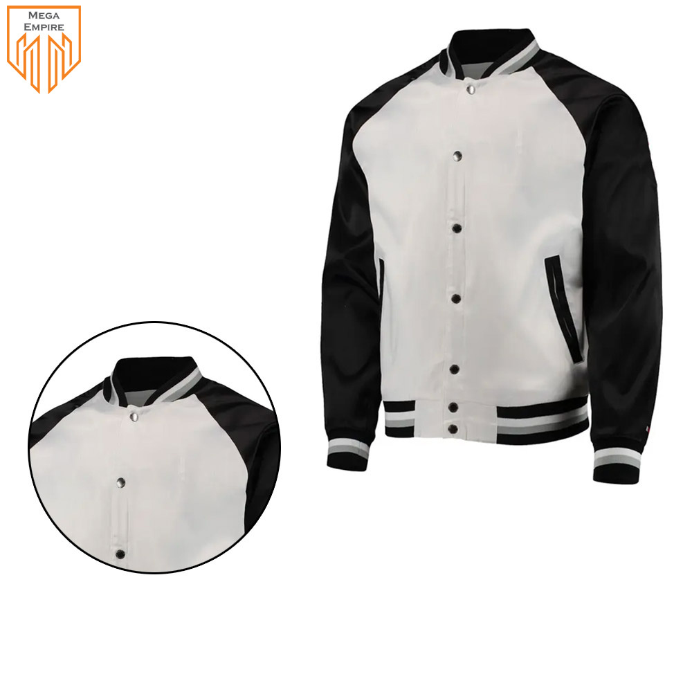 White And Black Color Polyester Fabric Men Varsity Jackets, Professional Top Sale Men Varsity Jackets BY MEGA EMPIRE