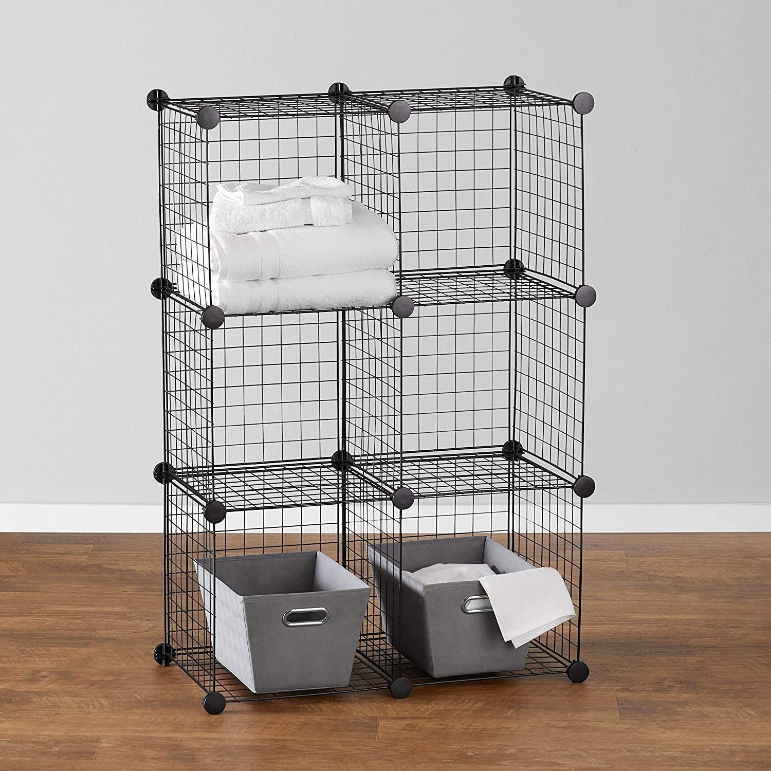 Wire Cube Storage Organizer 4 Cube Metal Grid Storage Bins Shelving Bookshelf Shelves DIY Closet Cabinet for Living Room Office