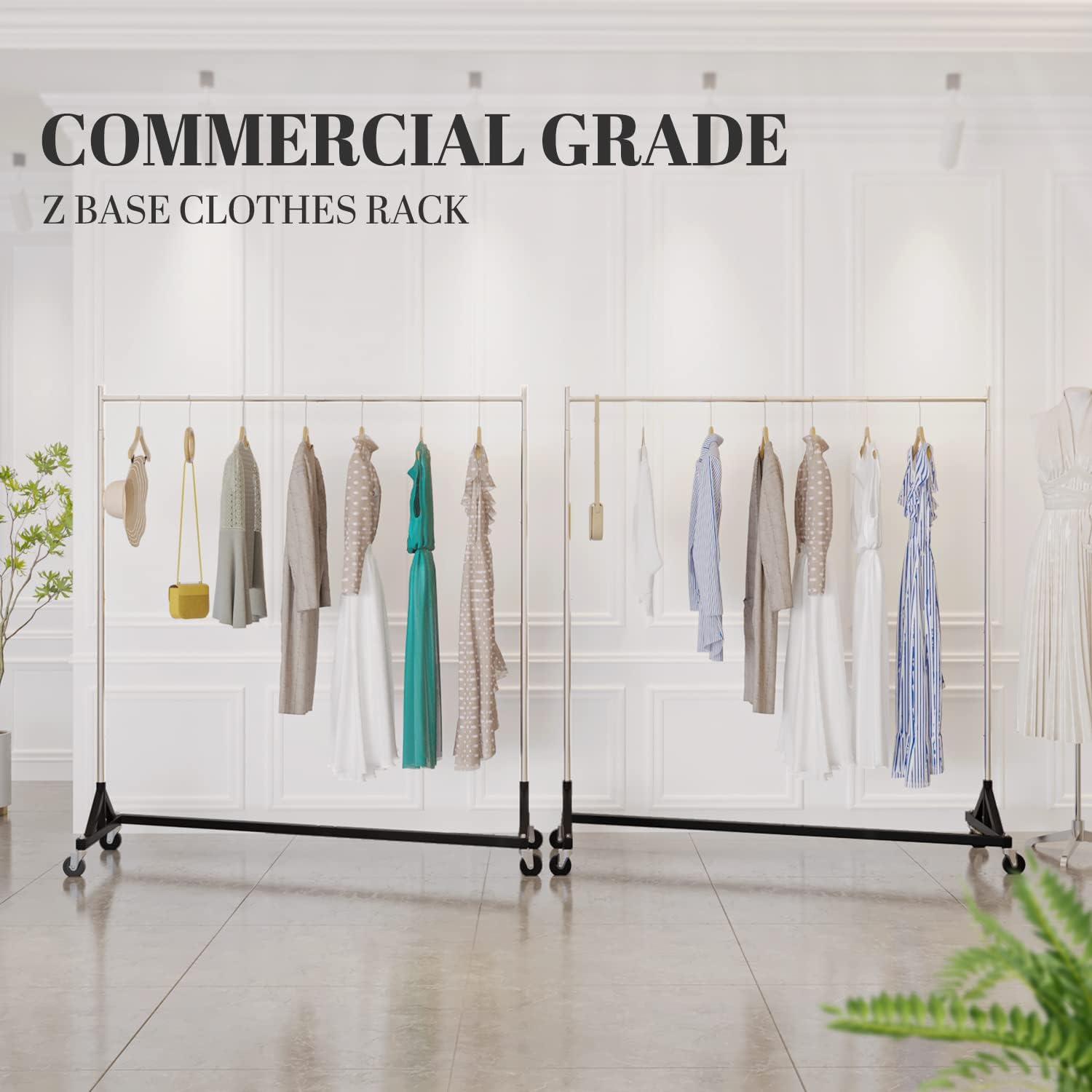 Industrial Grade Z-Base Garment Rack Heavy Duty Clothes Store Display Stand Clothing Hanging Rack Coat Rack