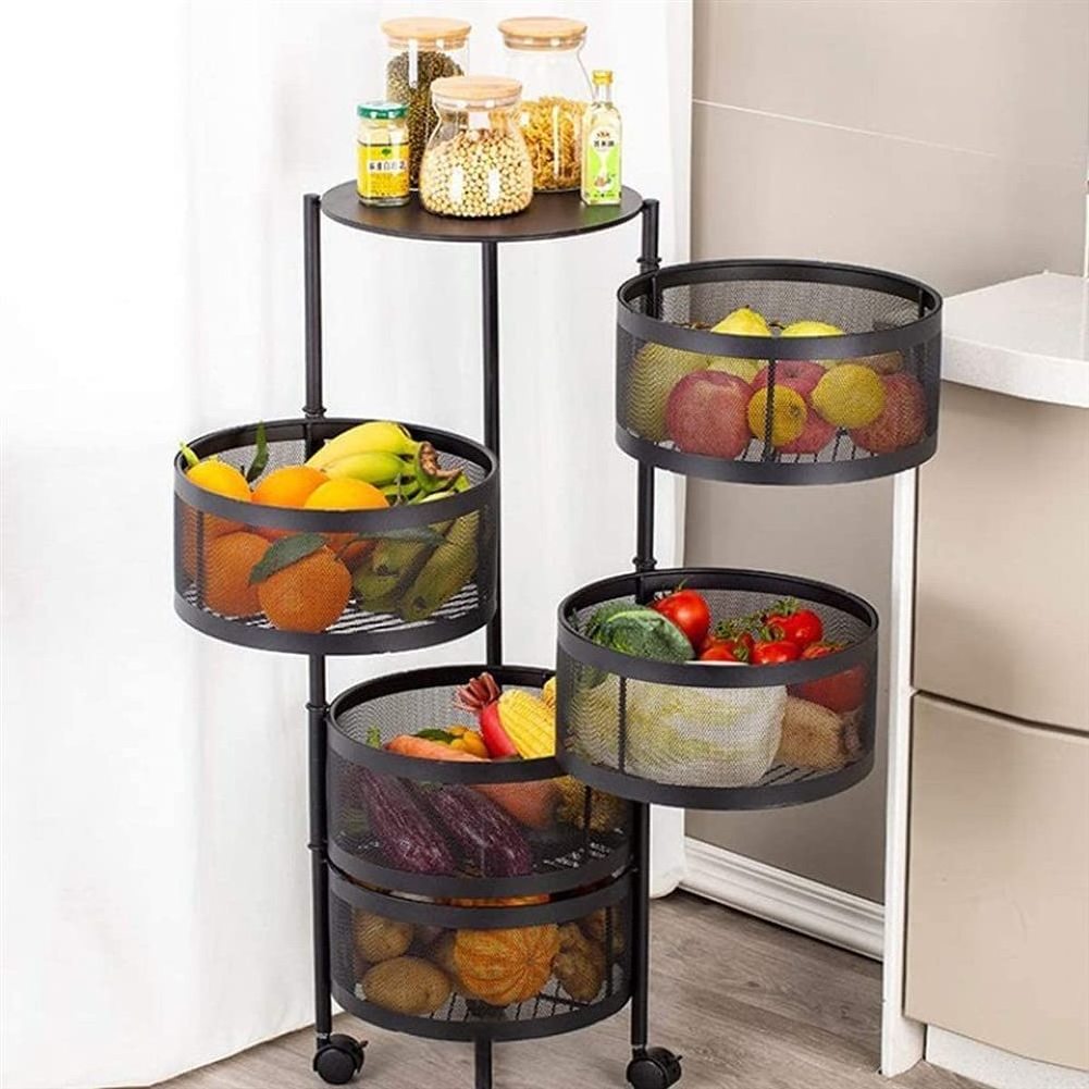 Multilayer Rotating Kitchen Rack Rotate Fruit Storage Basket Kitchen Swivel Basket Movable Vegetable Snack Stand Household Shelf