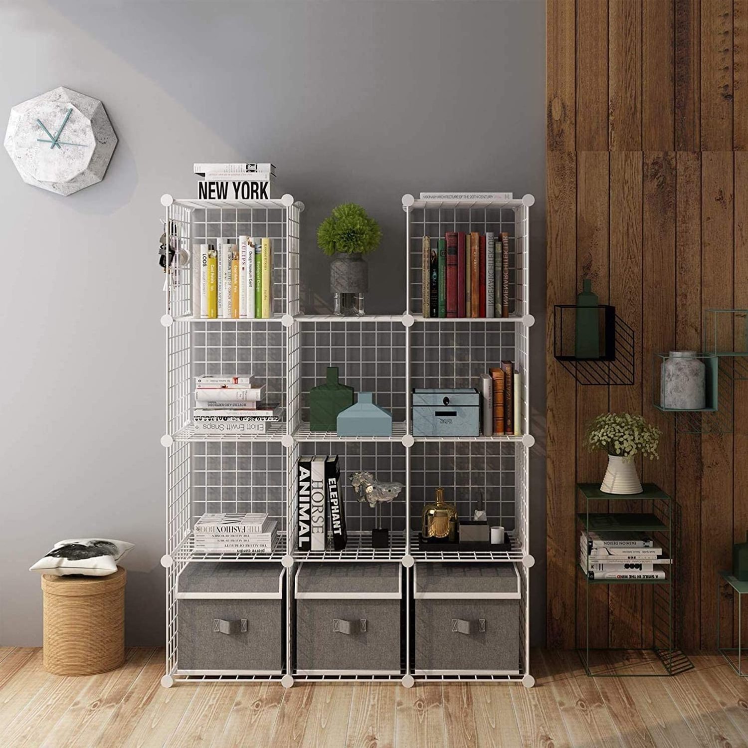 Metal Wire Cube Storage Cubes Shelves Cube Closet Organizer Stackable Storage Bins DIY Storage Grid