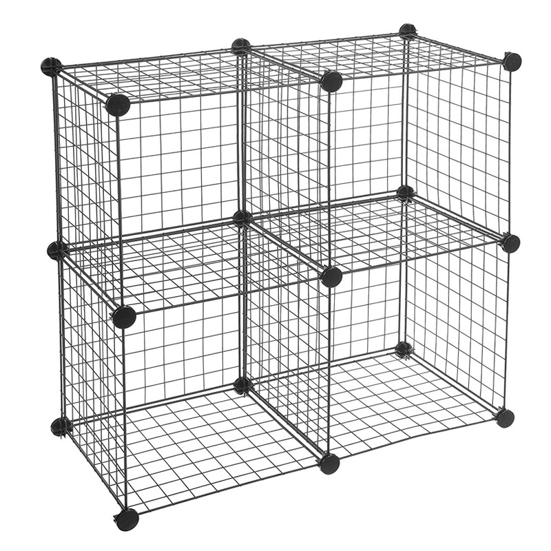 Wire Cube Storage Organizer 4 Cube Metal Grid Storage Bins Shelving Bookshelf Shelves DIY Closet Cabinet for Living Room Office