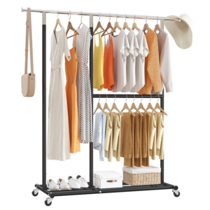 Rolling Clothes Rack with Wheels Garment Rack Heavy Duty Clothing Hanging Rack with Shelves Portable Clothes Display