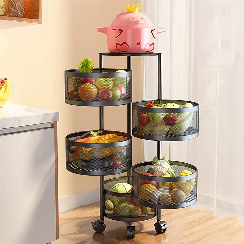 Multilayer Rotating Kitchen Rack Rotate Fruit Storage Basket Kitchen Swivel Basket Movable Vegetable Snack Stand Household Shelf