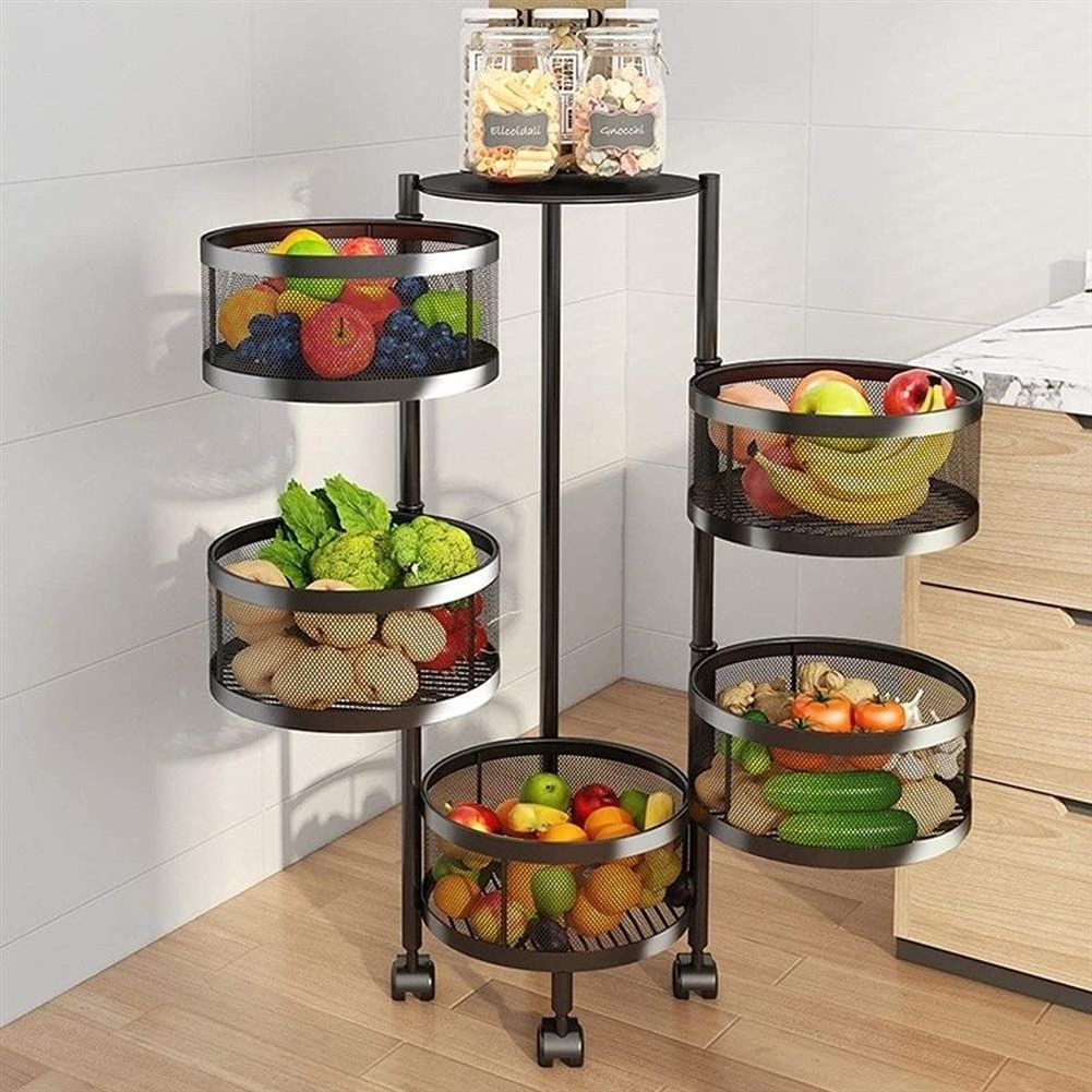 Multilayer Rotating Kitchen Rack Rotate Fruit Storage Basket Kitchen Swivel Basket Movable Vegetable Snack Stand Household Shelf