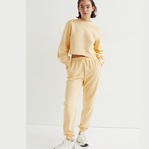 Solid Color Plain Women Crew Neck 2 Piece set Tracksuit Sweat Suit Blank Working Outdoor Customized OEM Tracksuit For Girls