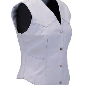 Plain White Color Leather Vests Sleeveless Gym Wear Bike Riding Vests High Quality Outdoor Activity Summer Genuine Leather Vest