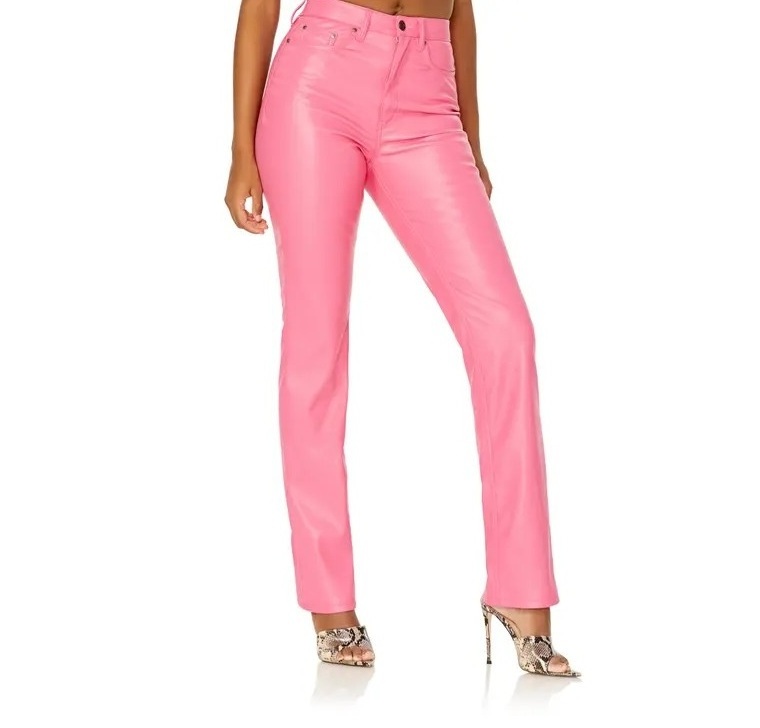 breathable Plain Pink Color Custom Leather Pant Windproof tight trouser Style Legging Leather Pant For Ladies