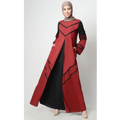 Red Color striped Design Full Sleeve Muslim Dress Dubai Abaya Custom logo Ladies Abayas Wholesale