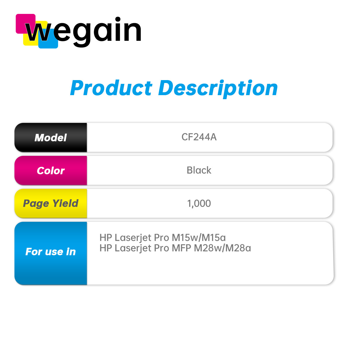 Wegain Compatible Laserjet Printer 44A Toner Cartridge CF244A Black for HP LJ MFP M28/PRO M15