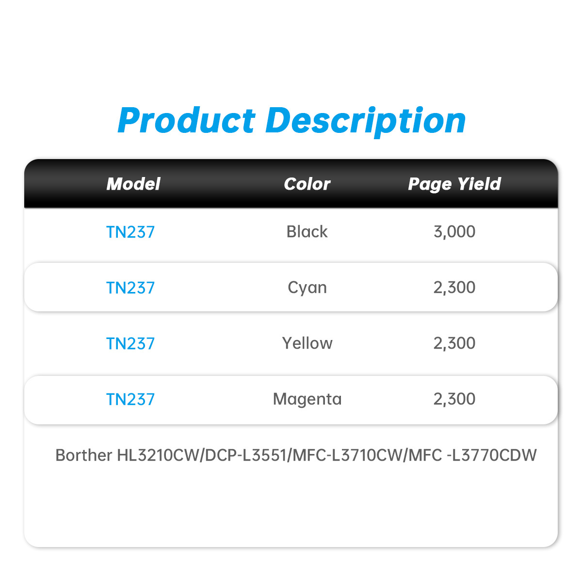 Premium Color Toner Cartridge TN237 TN 237 Compatible Toner Cartridges for Brother HL3210CW wholesale toner cartridge