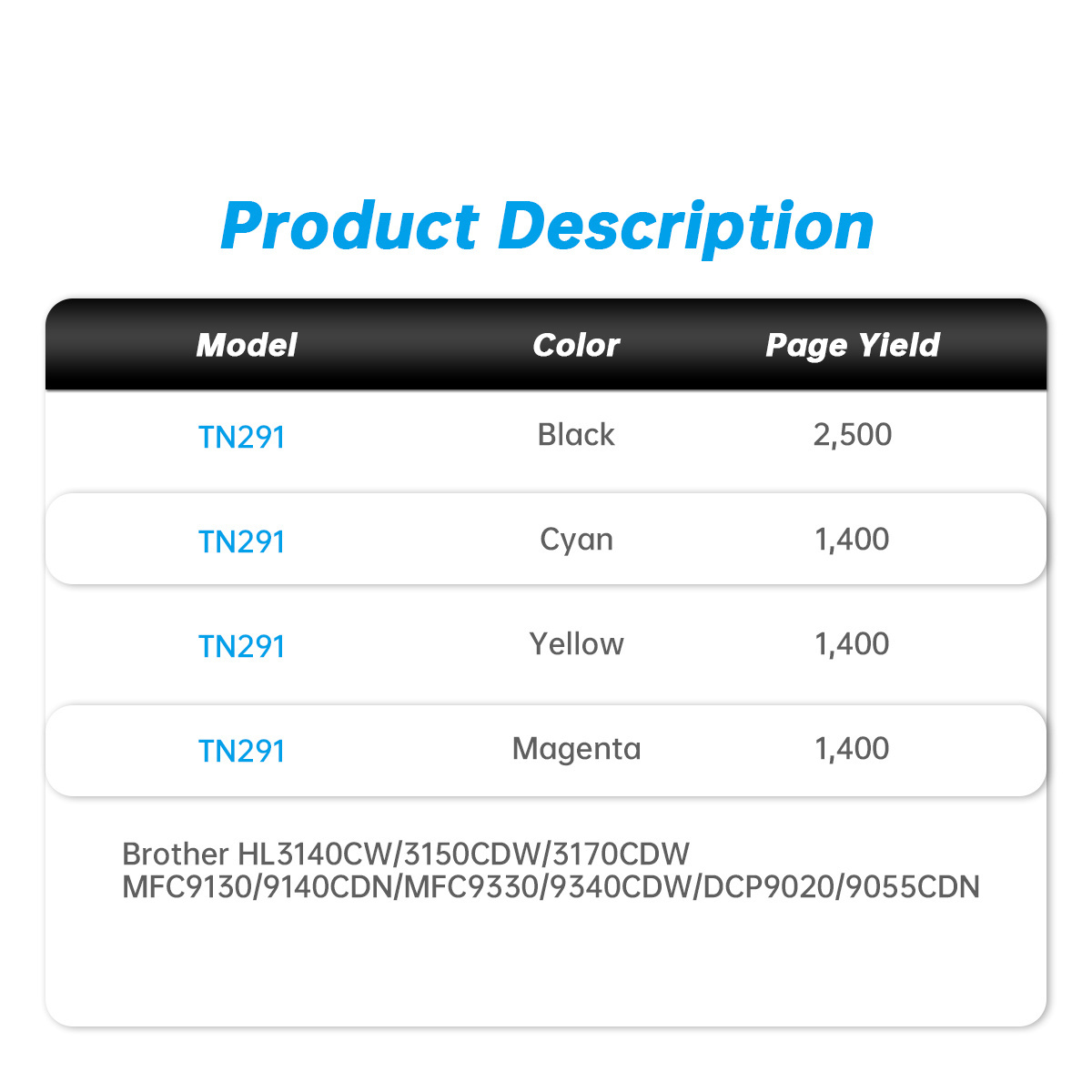 TN291 Wholesale Remanufactured Toner Cartridge Compatible for Brother HL3140CW 3150CDW MFC9330 Laser color Toner Cartridge