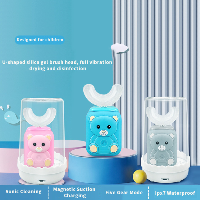 Ultra Soft U-shape Silicone ultrasonic electric kids Toothbrush with Toothbrush holder u-shaped children's electric toothbrush