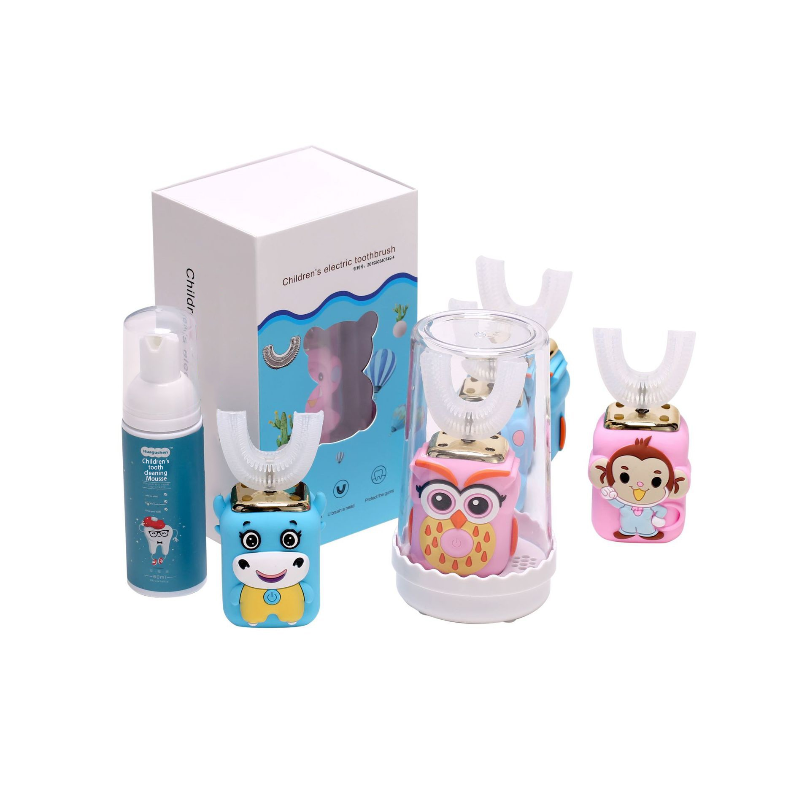 Ultra Soft U-shape Silicone ultrasonic electric kids Toothbrush with Toothbrush holder u-shaped children's electric toothbrush