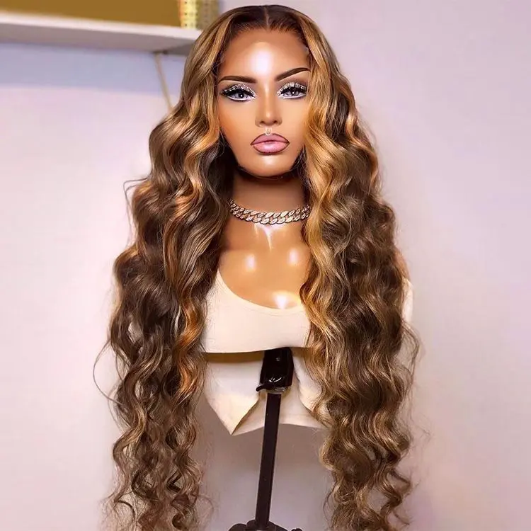 Brazilian Virgin Hair Glue-less Piano Color Body Wave Wig Blonde With Brown Ombre Colored Human Hair Pre-cut Lace Front wigs