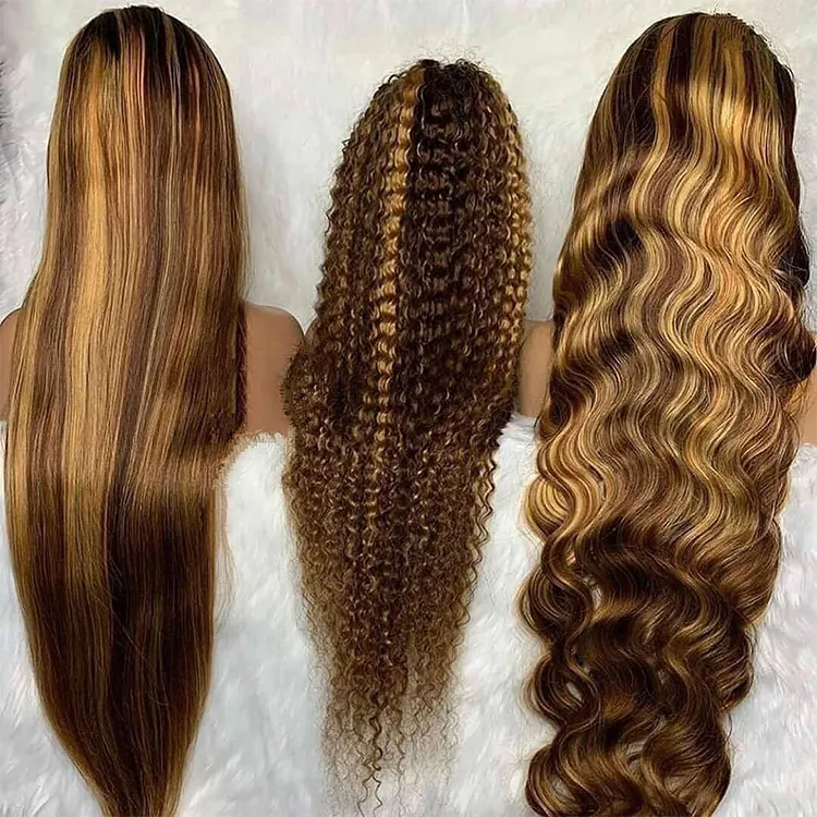 Brazilian Virgin Hair Glue-less Piano Color Body Wave Wig Blonde With Brown Ombre Colored Human Hair Pre-cut Lace Front wigs