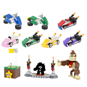 MOC Mario Kart Motorcycle Jump Box Bowser Base Figures Super Mario Bros Kinopio Wario Luigi Koopa Building Block Sets Kids Toys