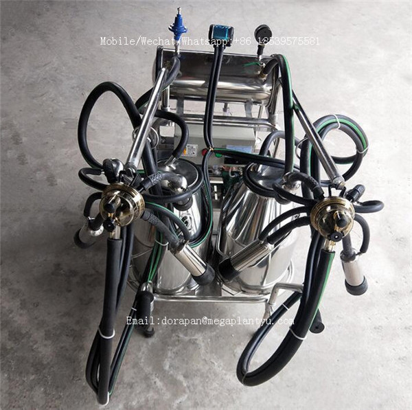 Movable Vacuum Pump Cow Milking Machine/ Vacuum Pump Farm Goat Suction Machine/ Double Buckets Vacuum Milking Machine