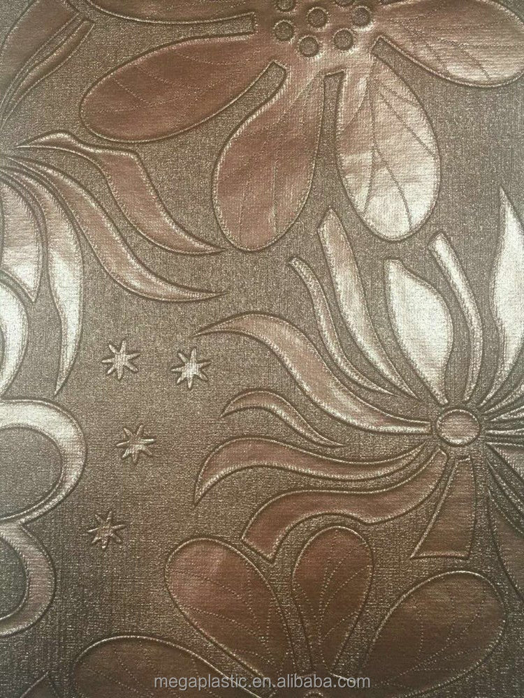 Metallic PVC floral leather Cloth /PVC Floral Embossed leather for sofa/ Fancy Decoration Leather fabrics