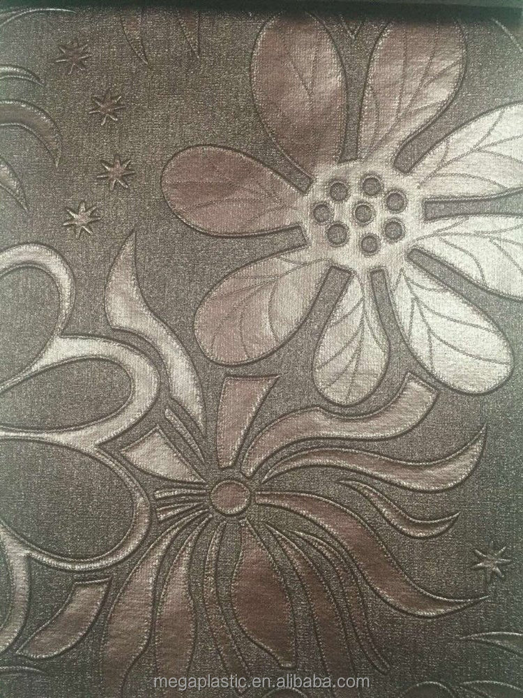 Metallic PVC floral leather Cloth /PVC Floral Embossed leather for sofa/ Fancy Decoration Leather fabrics