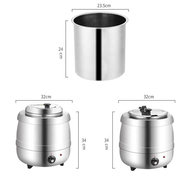 Electric Stainless Steel soup Warmer Round Countertop Food / Soup Kettle Warmer