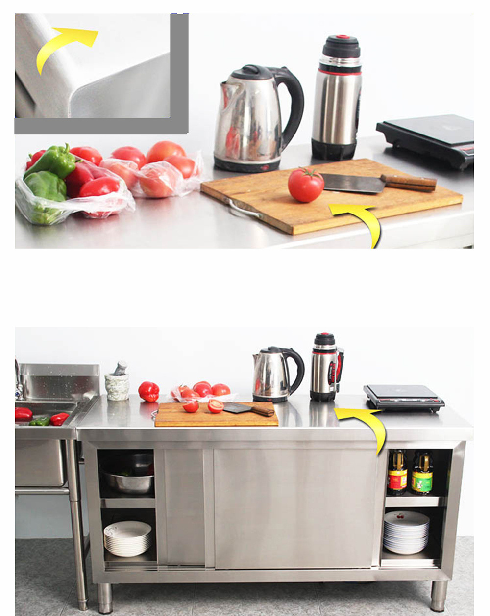 Commercial high quality Double Swing Door Stainless Steel Table workbench kitchen table Cooking Station